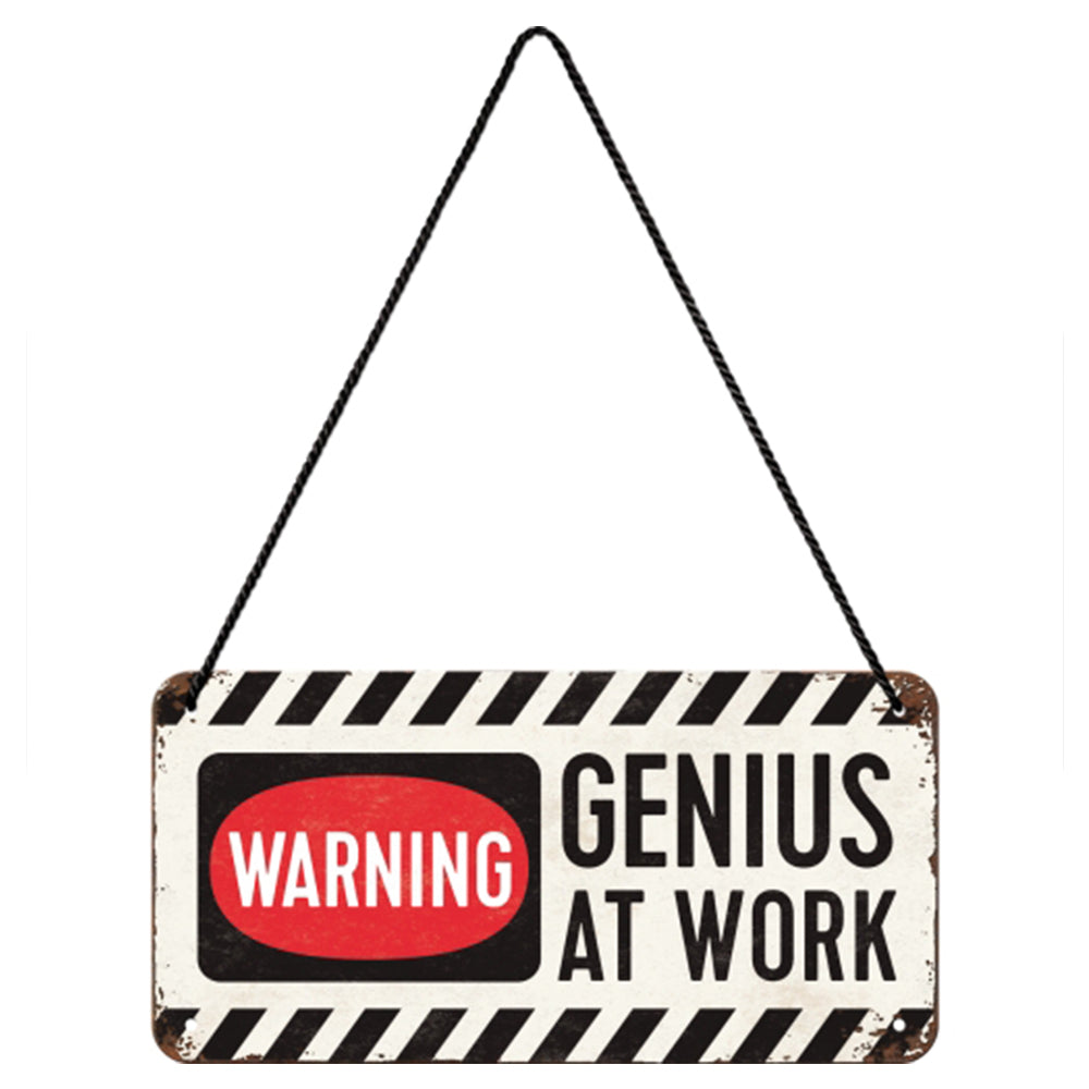 Warning - Genius at Work | Embossed Tin Sign | 20cm x 10cm