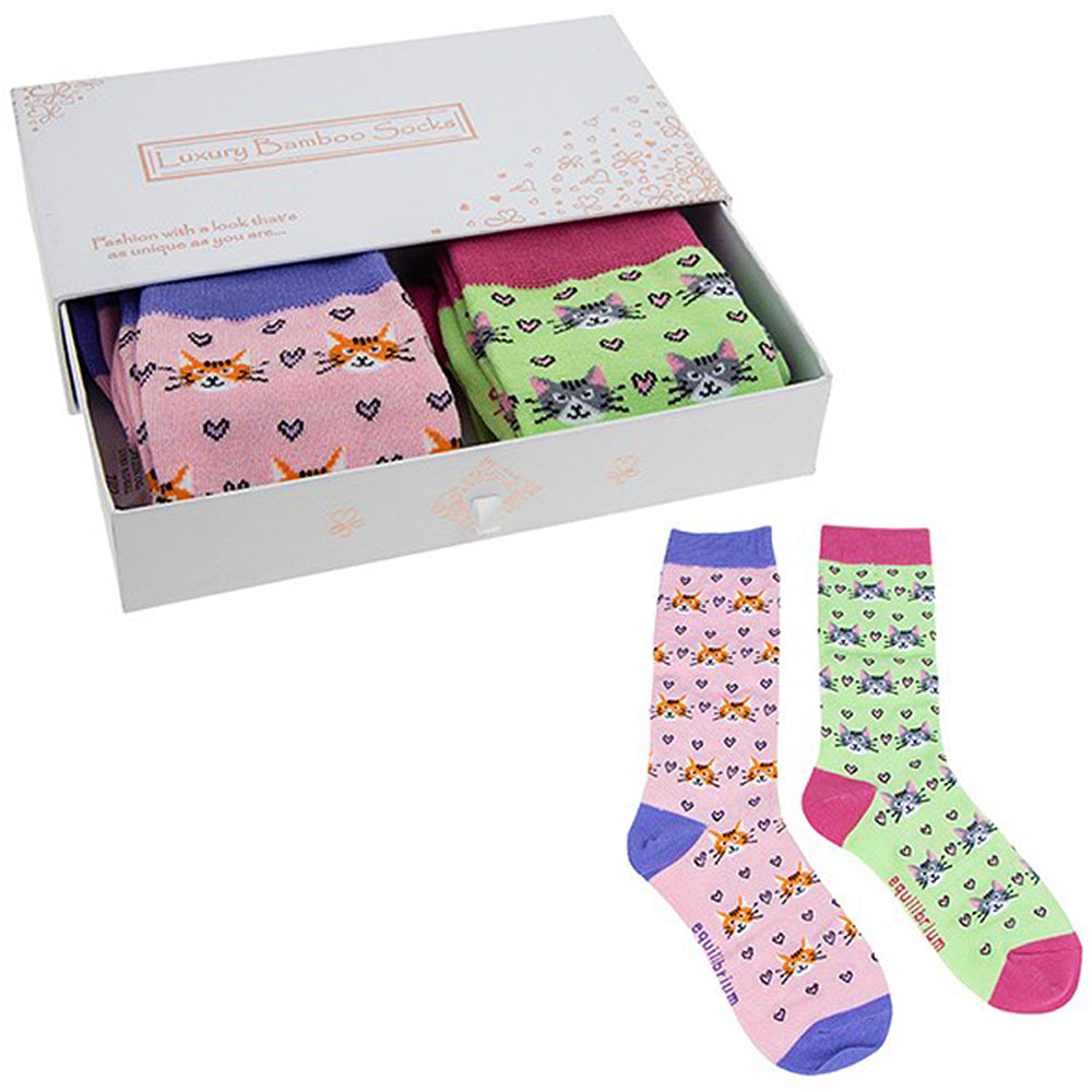 Loving Pussy Cats | Twin Pack | Boxed Luxury Bamboo Socks | Ladies | One Size
