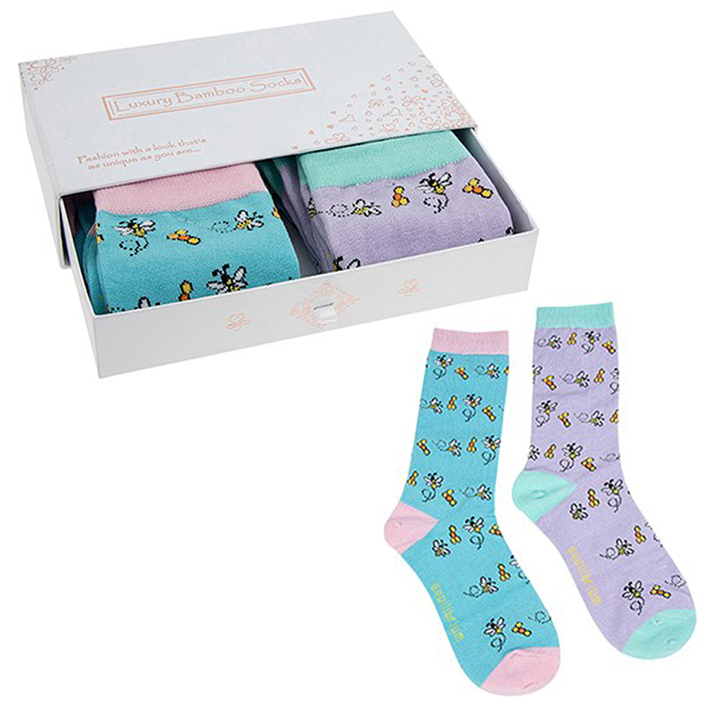 The Bee Hive | Twin Pack | Boxed Luxury Bamboo Socks | Ladies | One Size