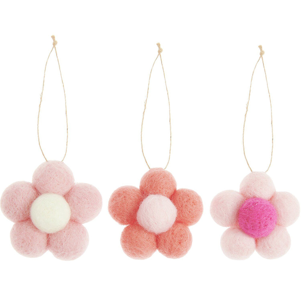Hanging Felt Flower Ornaments | Set of 3 | 5.7cm Wide | Mini Gift