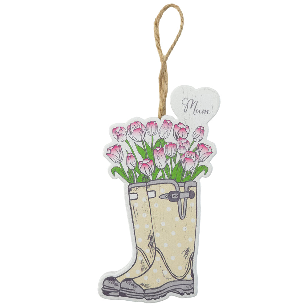 MUM | Yellow Floral Welly Boot Hanger | Mini Gift | Cracker Filler