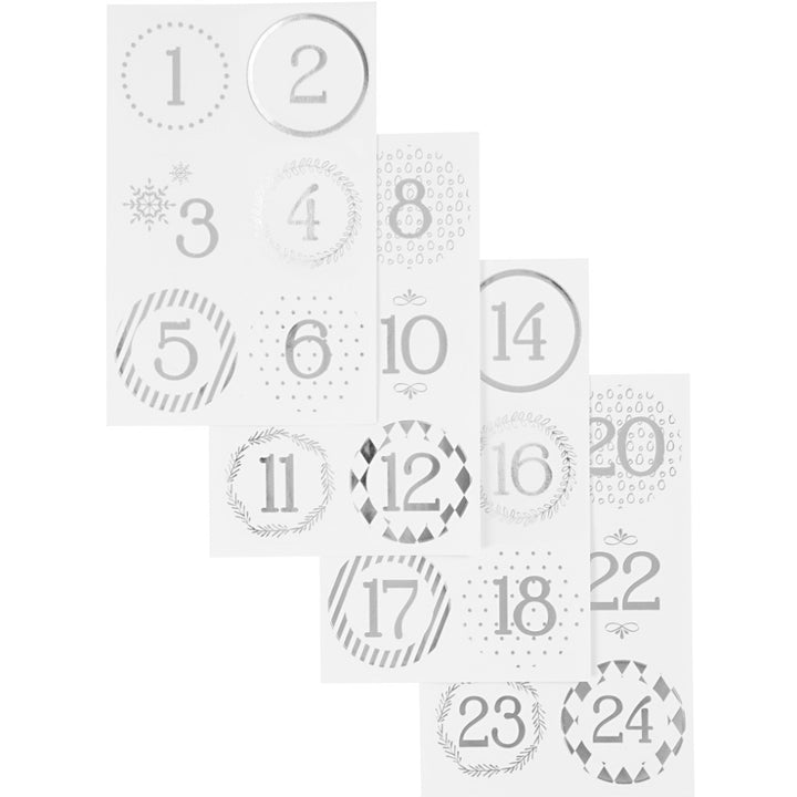 Metallic Silver Scandinavian Style Christmas Advent Number Stickers