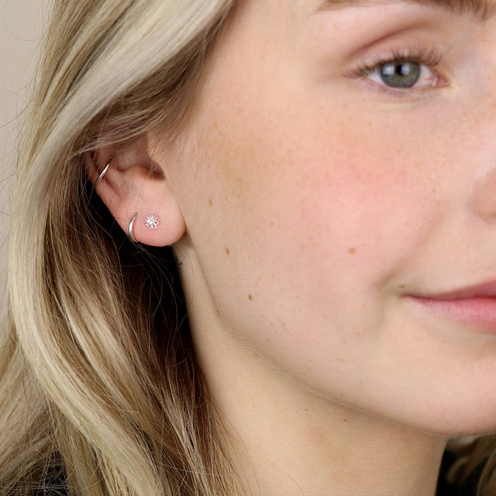 Dainty Sterling Silver Flower & Rhinestone Stud Earrings |  Cracker Filler Gift