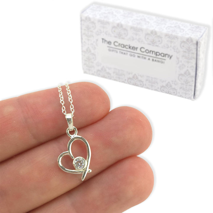 Sterling Silver Heart & CZ Crystal Necklace | Mini Gift | Cracker Filler