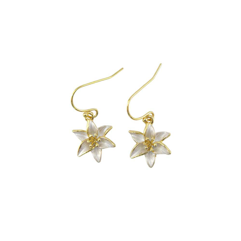 White Lily | Gold Tone Drop Earrings | Little Gift | Cracker Filler