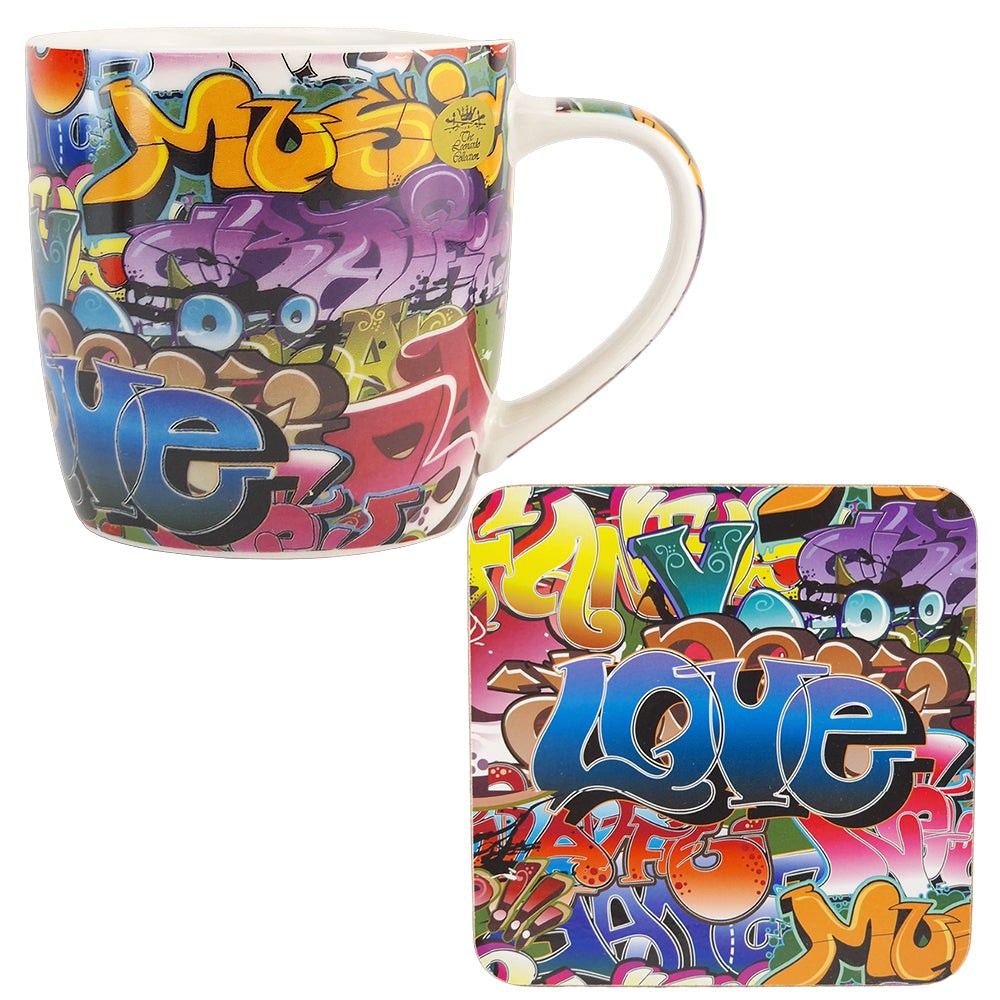 Mug & Coaster Set for Gents | Graffiti Design | 48cm Wide | Ideal Gift