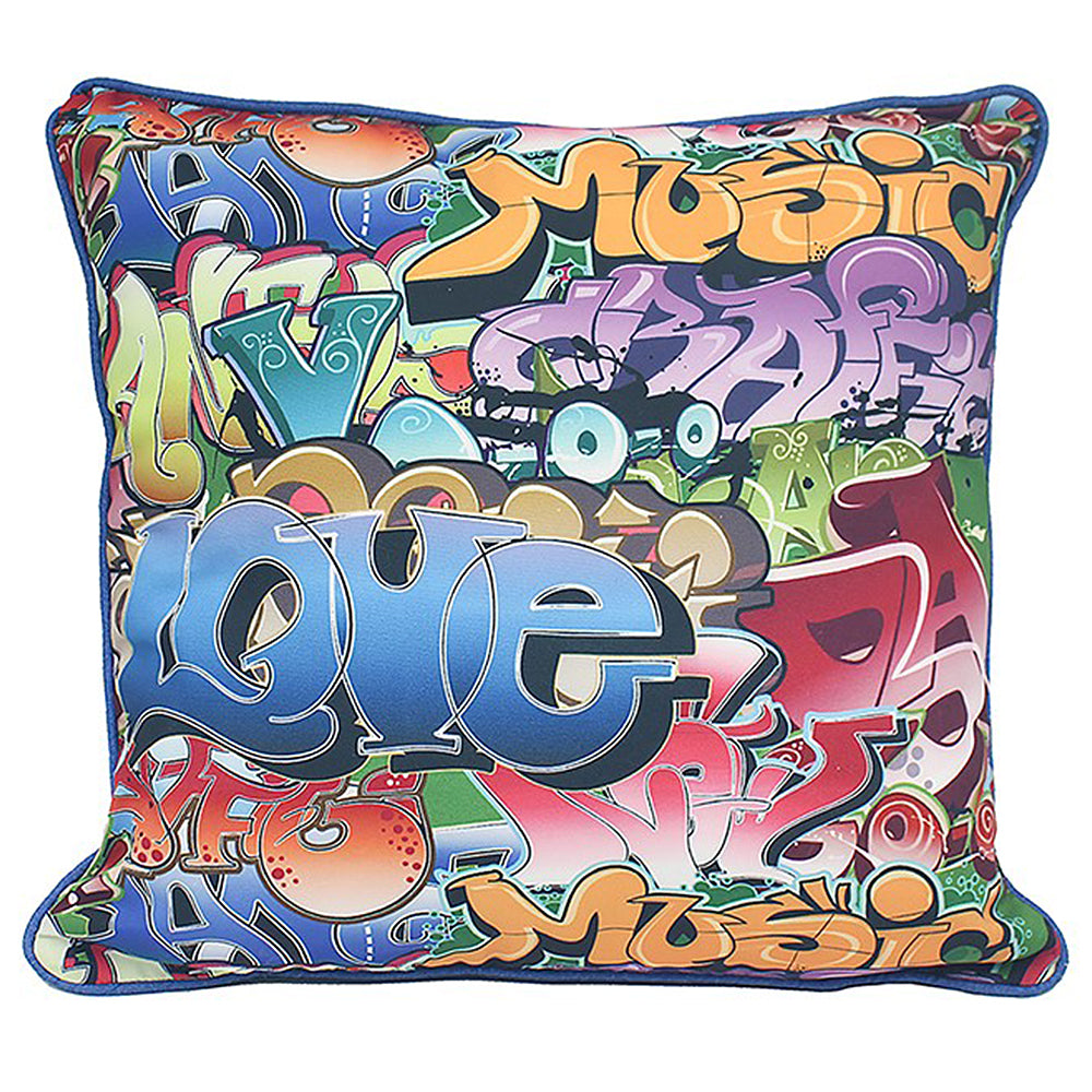 Large Cushion for Gents | Graffiti Design | 42cm Wide | Ideal Gift