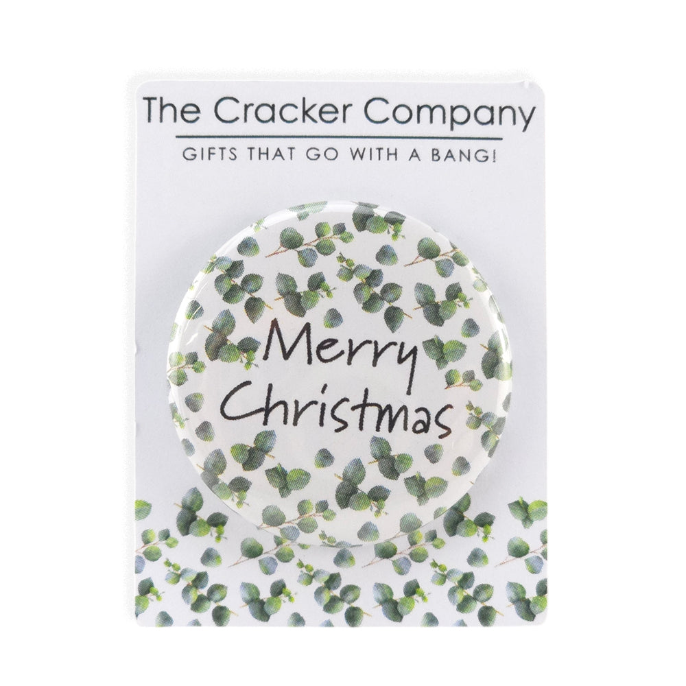 Watercolour Eucalyptus | Merry Christmas | 38mm Pin Badge | Mini Cracker Filler