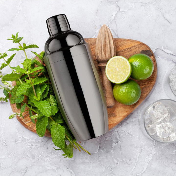 Black Chrome Cocktail Shaker | Double Wall | Stainless Steel | Boxed Gift