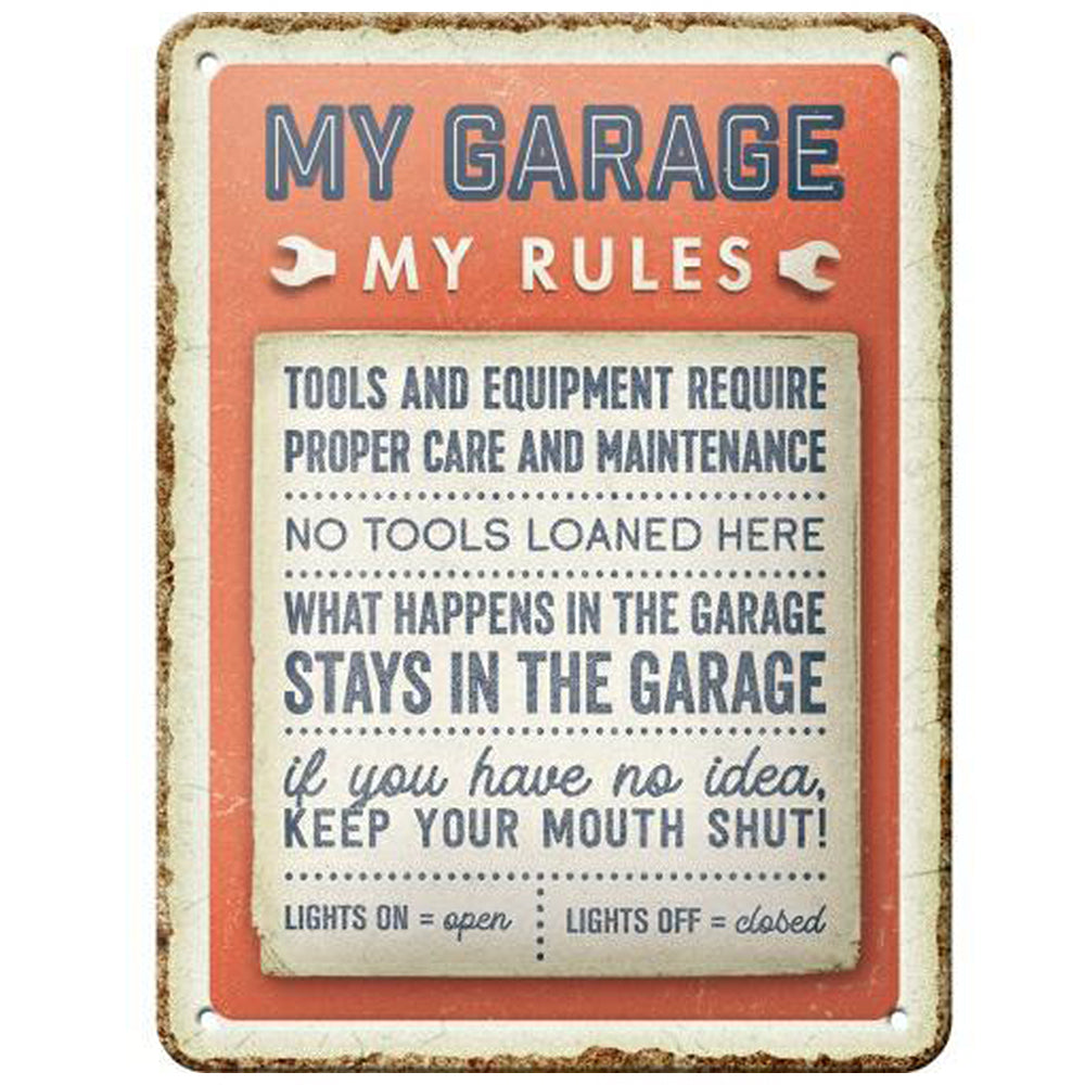 My Garage My Rules | Embossed Tin Sign | 20cm x 15cm