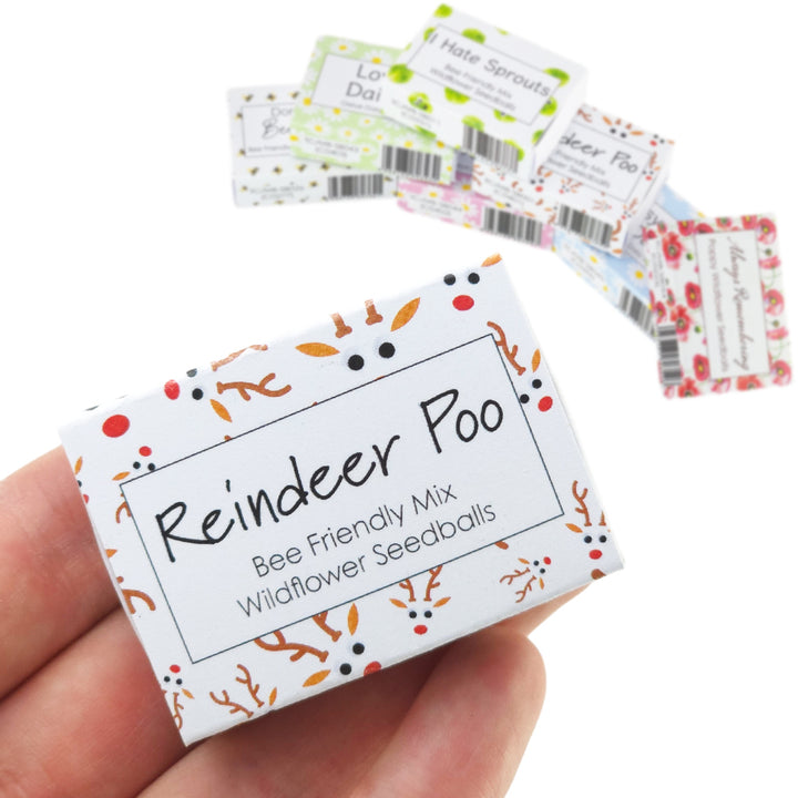Reindeer Poos | 6 Seedball Matchbox | Bee Mix | Cracker Filler | Little Gift