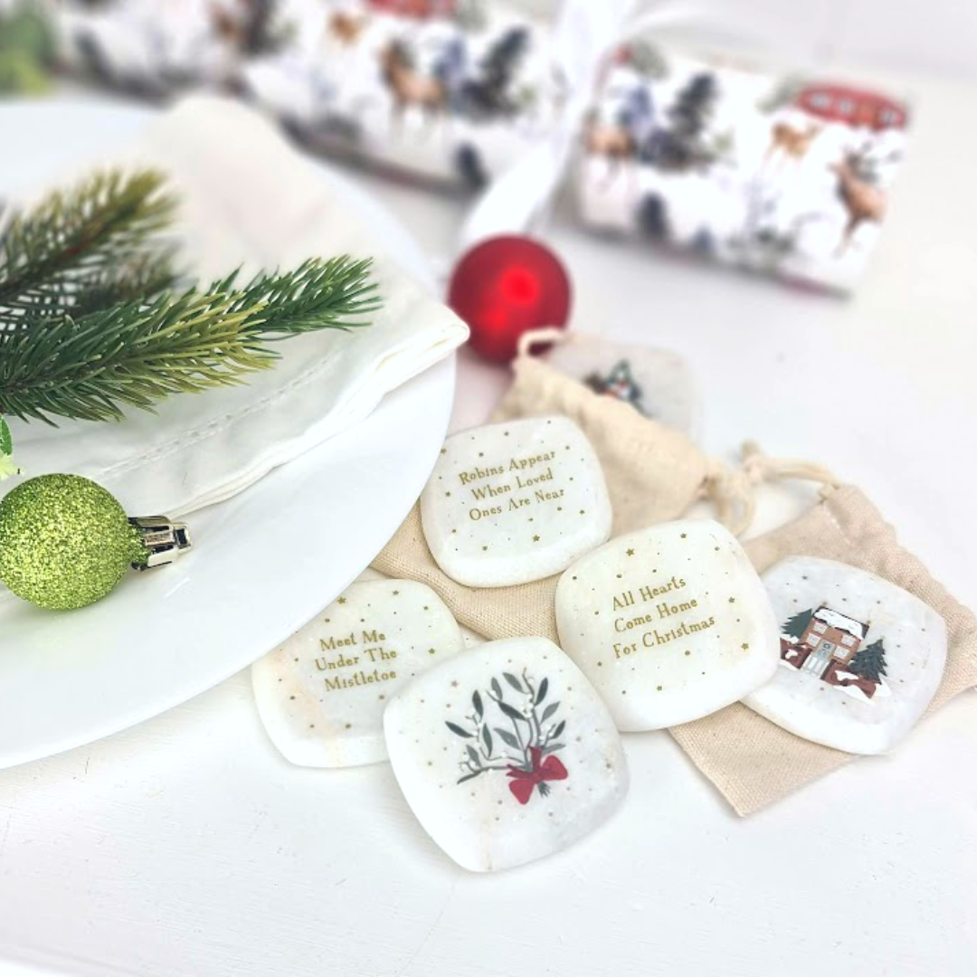 Hearts at Home for Christmas | 5cm Ceramic Pebble Keepsake | Cracker Filler | Mini Gift