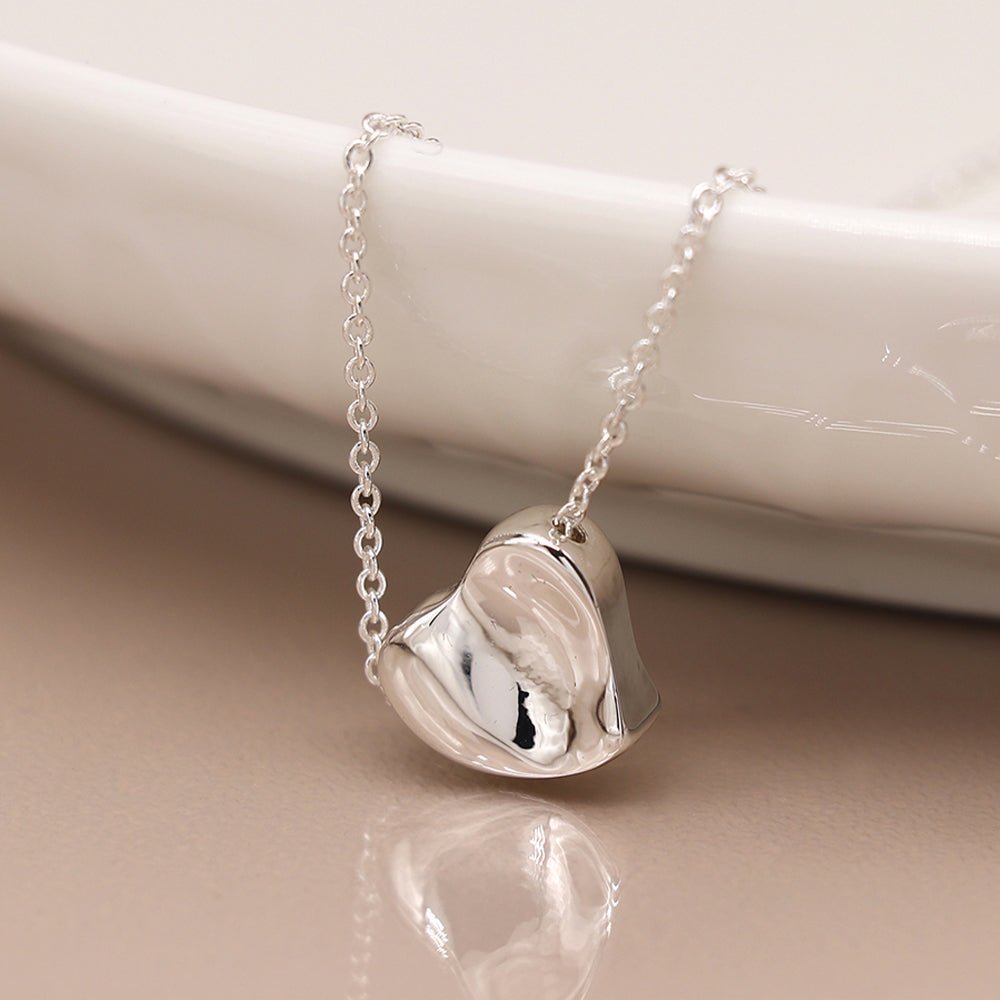 Silver Plated Wavy Surface Heart Necklace | Mini Gift | Cracker Filler