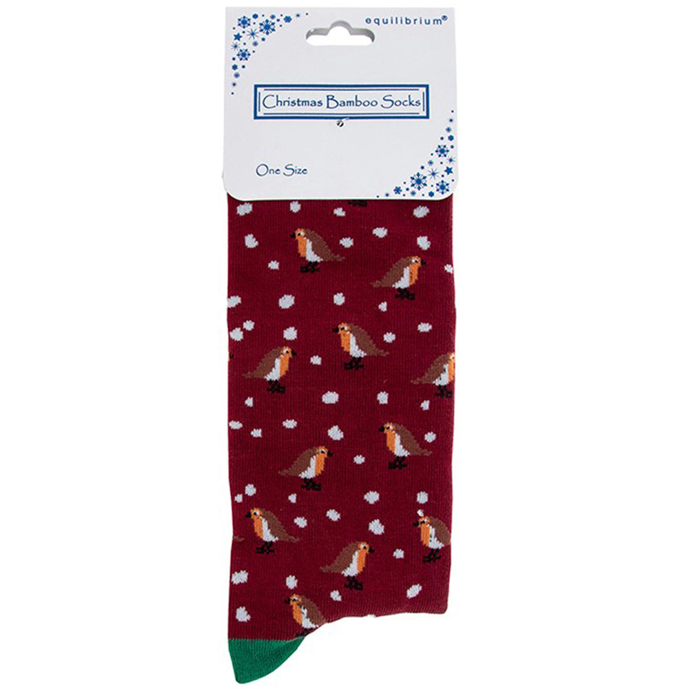 Christmas Snowy Robins | Luxury Bamboo Socks | Mens | One Size