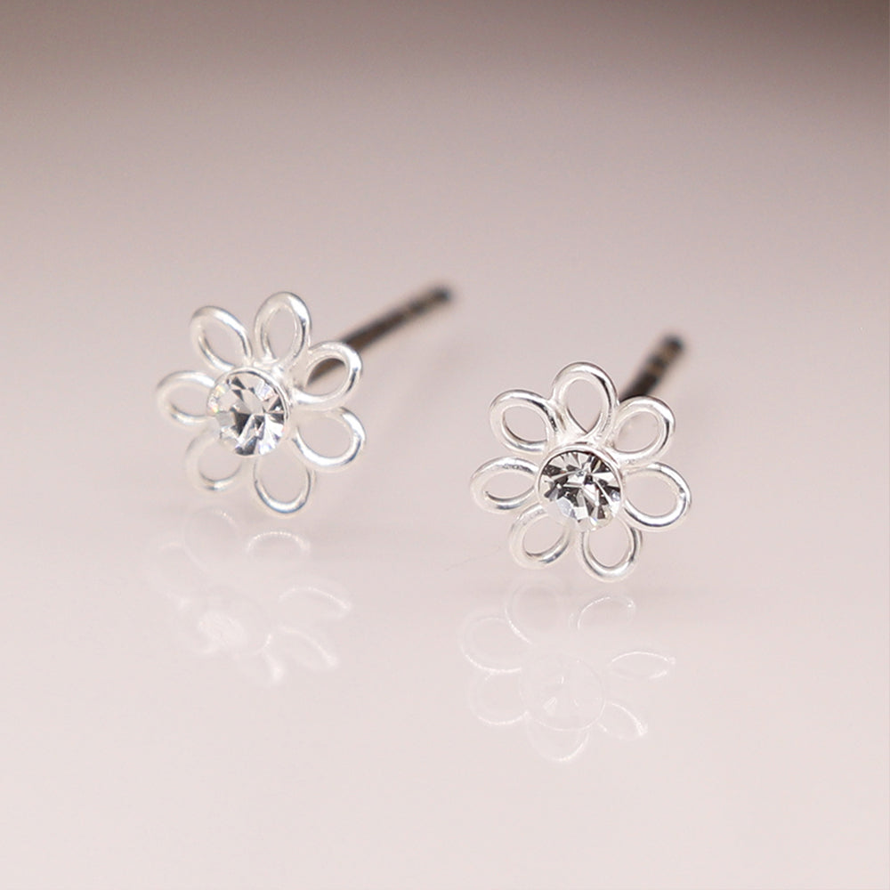 Dainty Sterling Silver Flower & Rhinestone Stud Earrings |  Cracker Filler Gift