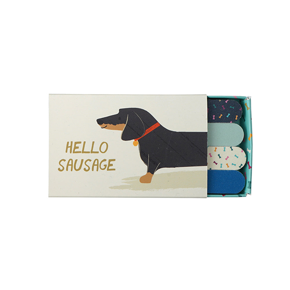Hello Sausage | Box of 8 Dachshund Nail Files | Matchbox Gift | Cracker Filler