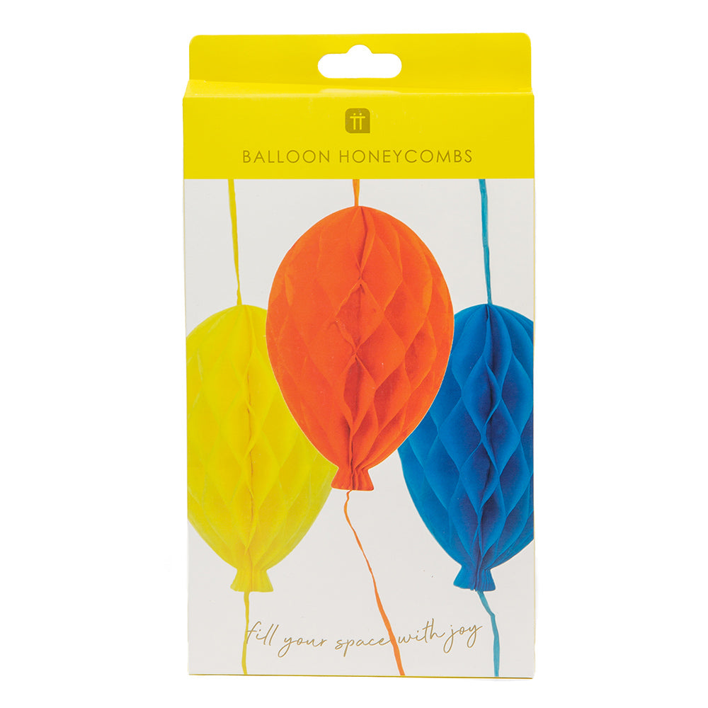 Trio of Paper Honeycomb Balloons | Party & Room Decorations | Bright Colours