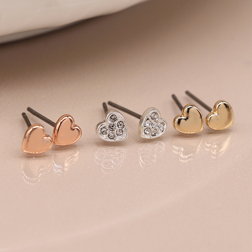 Pretty Earrings Trio | Rose, Gold & Silver Hearts | Cracker Filler | Mini Gift