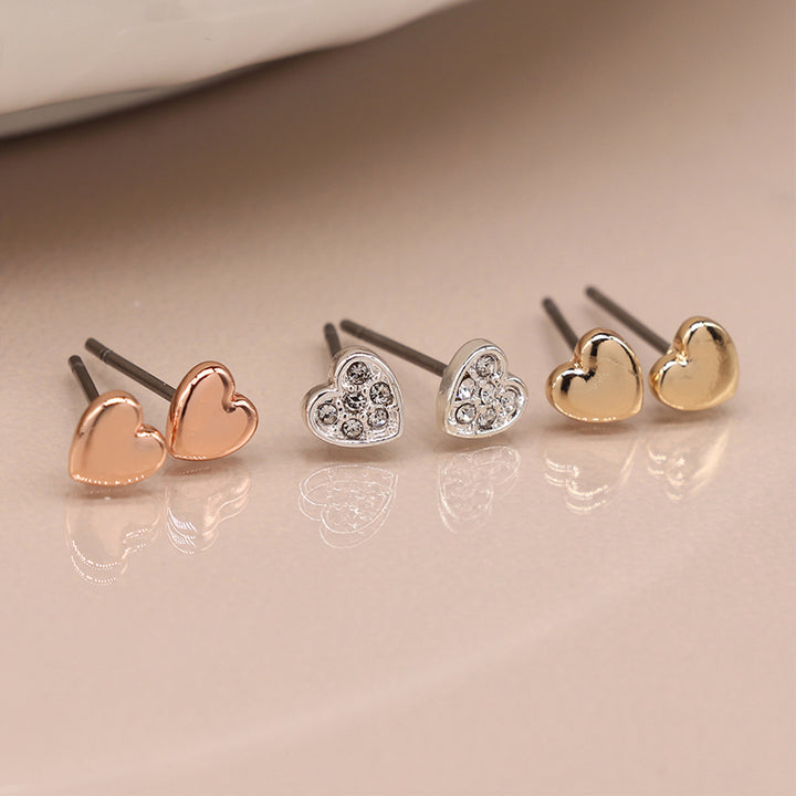 Pretty Earrings Trio | Rose, Gold & Silver Hearts | Cracker Filler | Mini Gift