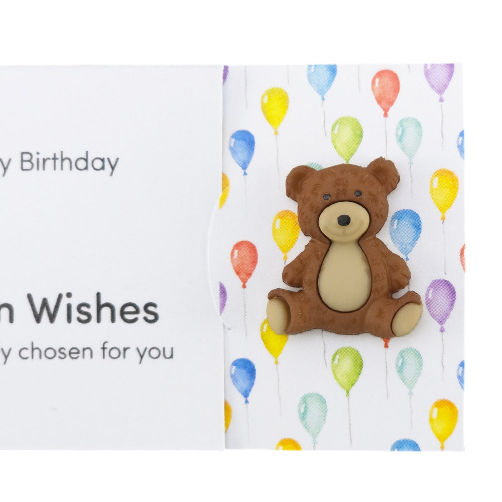Happy Birthday | Teddy Bear | Button Wishes Sew On Token | Mini Cracker Filler