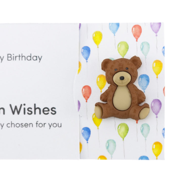 Happy Birthday | Teddy Bear | Button Wishes Sew On Token | Mini Cracker Filler