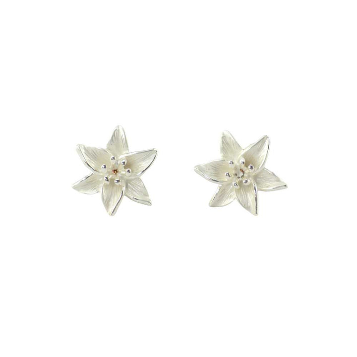 White Lily | Clip On Silver Tone Earrings | Little Gift | Cracker Filler