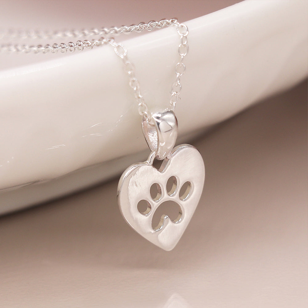 Sterling Silver Heart Paw Print Necklace | Mini Gift | Cracker Filler