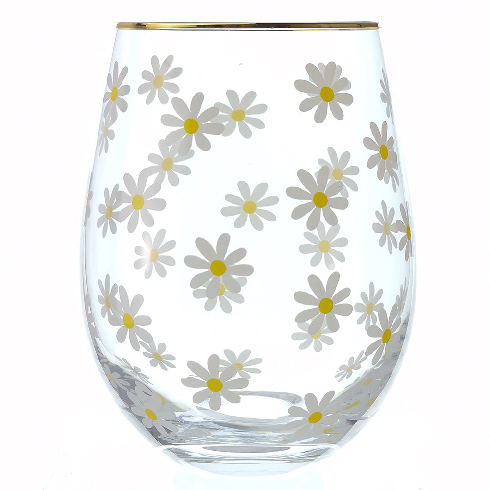 Daisy Print Stemless Wineglass | Lovely Gift