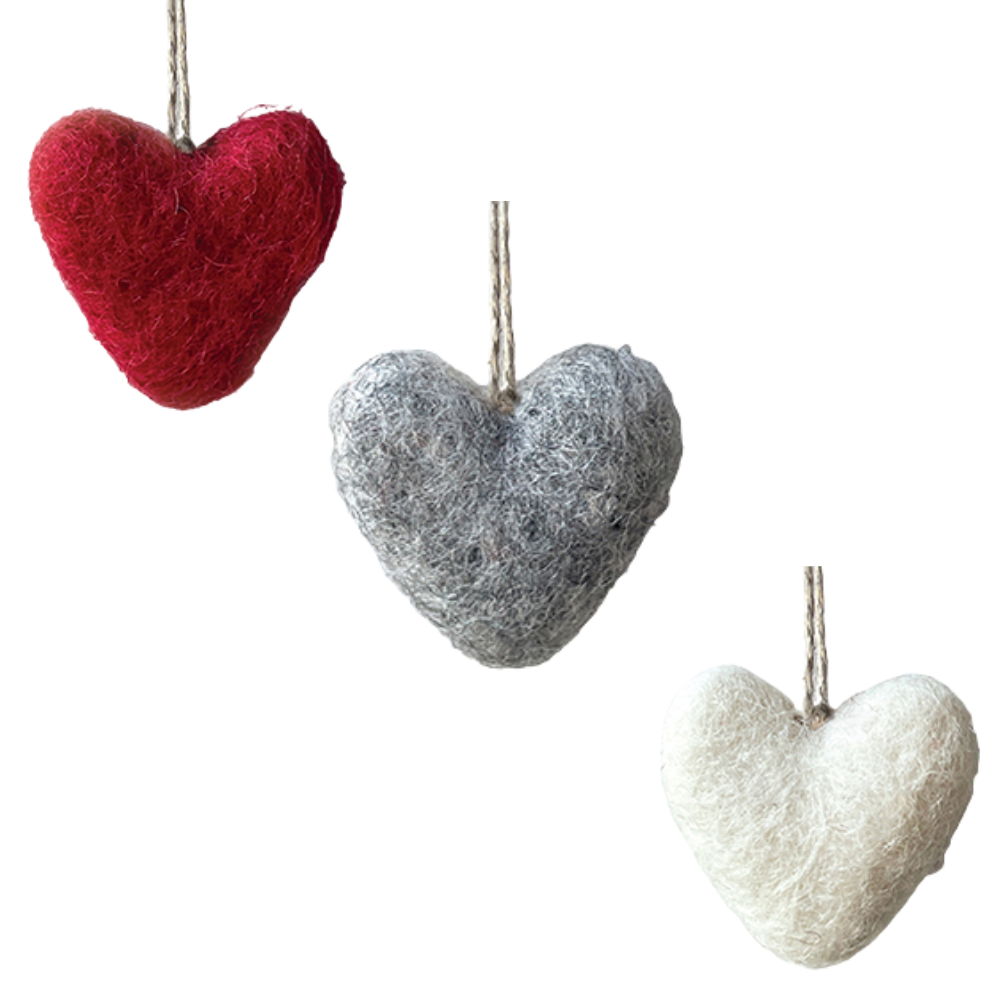 3.5cm Handmade Felt Christmas Tree Heart Bauble | Cracker Filler | Little Gift