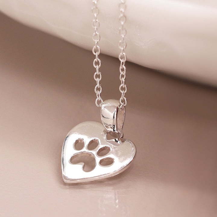 Sterling Silver Heart Paw Print Necklace | Mini Gift | Cracker Filler