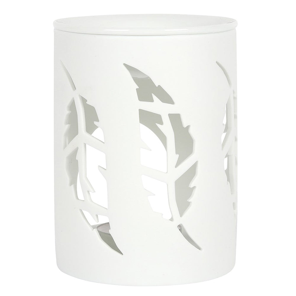 Feather Cut Out | Oil Burner | White Ceramic | 13cm Tall