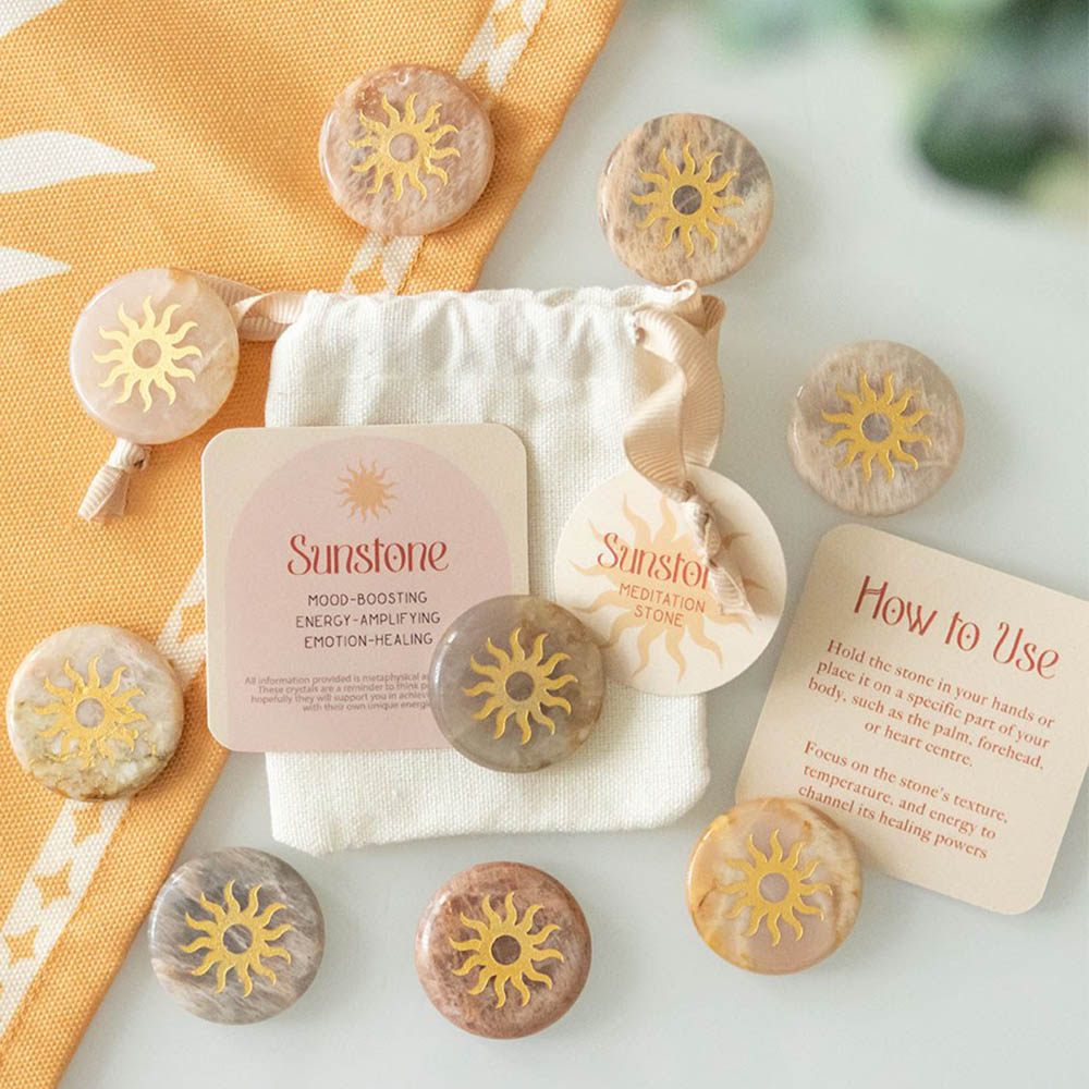 Sunstone Meditation Stone & Storage Bag | Single | Mini Gift | Cracker Filler