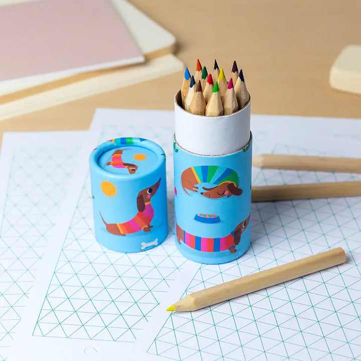 Sausage Dog | 12 Short Dachshund Coloured Pencil Crayons  | Mini Cracker Filler