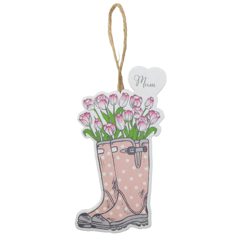 MUM | Pink Floral Welly Boot Hanger | Mini Gift | Cracker Filler