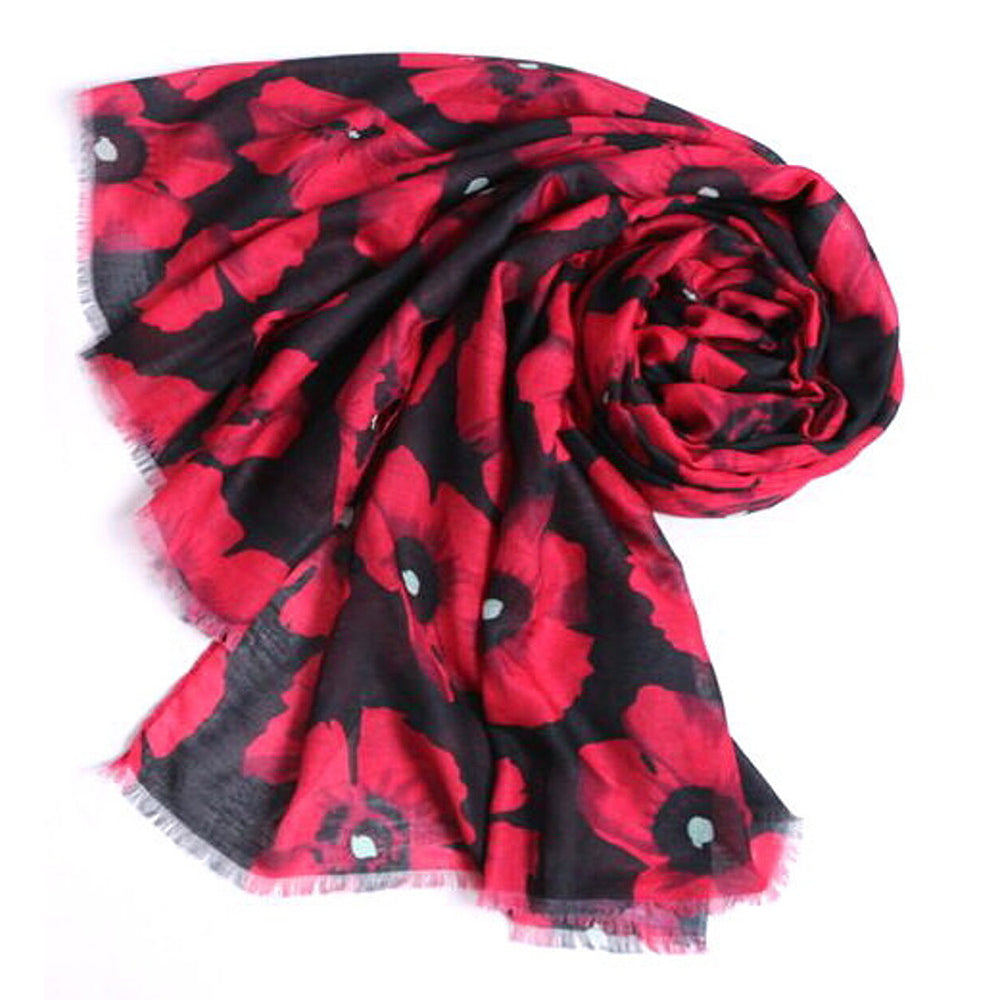 Poppies | Red & Black | Ladies Wrap Scarf | 70cm x 180cm | Gift Idea