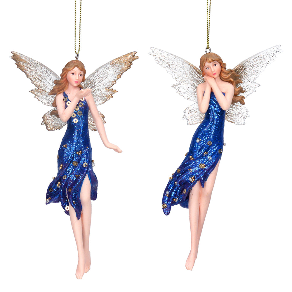 14cm Single Gisela Graham Blue Resin Fairy Christmas Tree Decorations