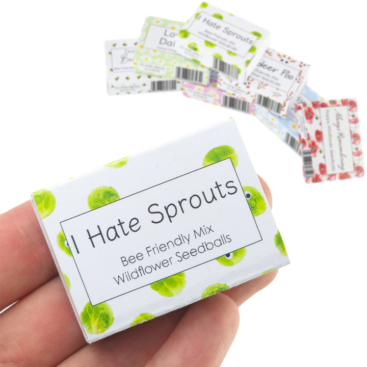 I Hate Sprouts | 6 Seedball Matchbox | Bee Mix | Cracker Filler | Little Gift