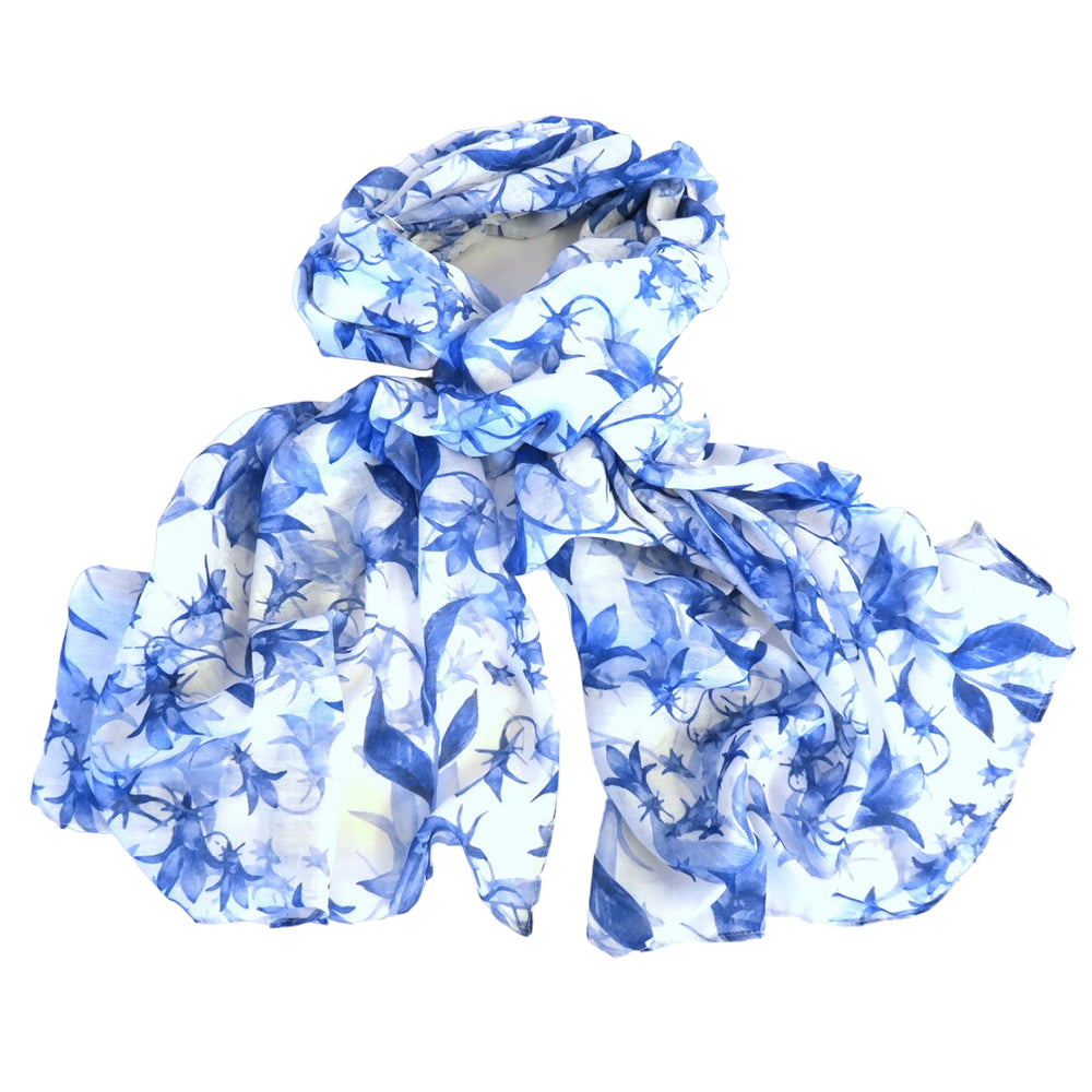 Bluebells | Blue & White | Ladies Lightweight Scarf | 70cm x 180cm | Gift Idea