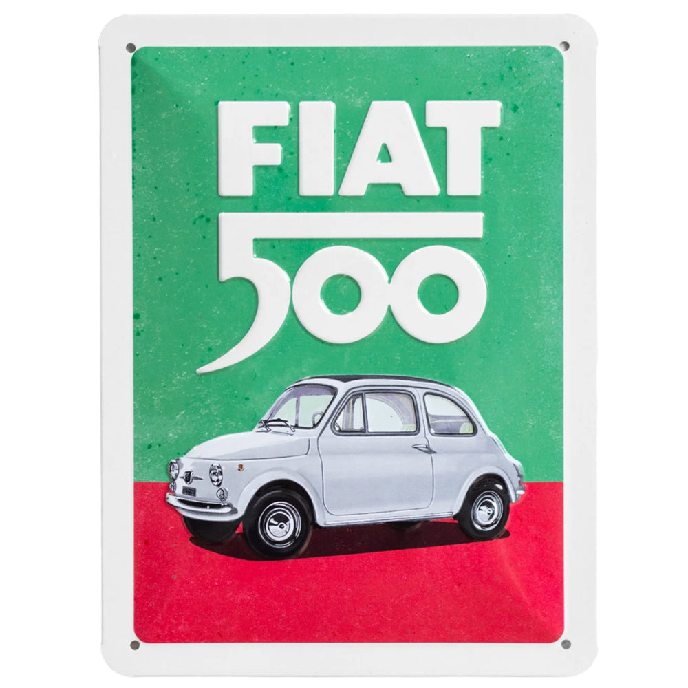 Fiat 500 - Italian Colours | Embossed Tin Sign | 20cm x 15cm