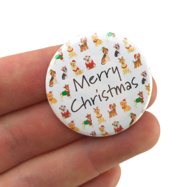 Christmas Dogs | Merry Christmas | 38mm Pin Badge | Little Gift | Cracker Filler