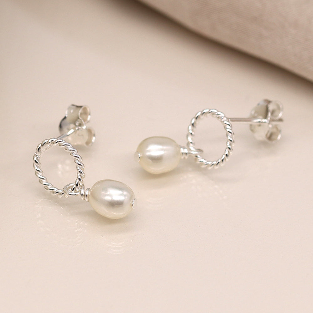 Sterling Silver Rope Hoop & Pearl Earrings | Mini Gift | Cracker Filler