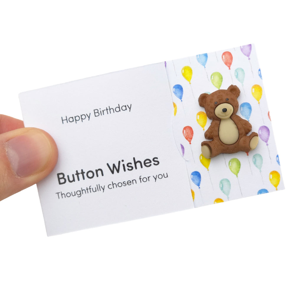 Happy Birthday | Teddy Bear | Button Wishes Sew On Token | Mini Cracker Filler