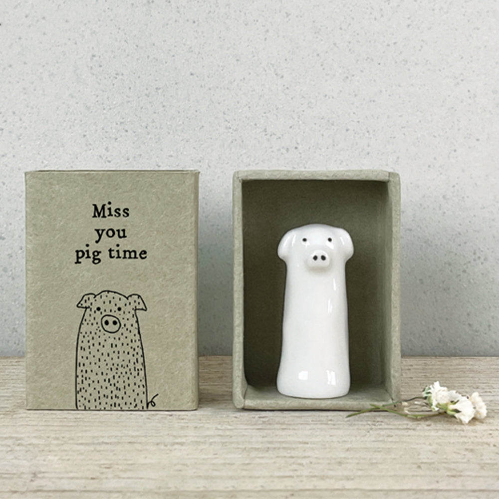 Miss You Pig Time | Porcelain Pig in a Matchbox | Cracker Filler | Little Gift