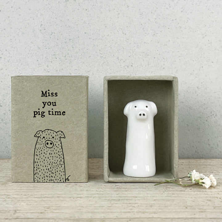 Miss You Pig Time | Porcelain Pig in a Matchbox | Cracker Filler | Little Gift
