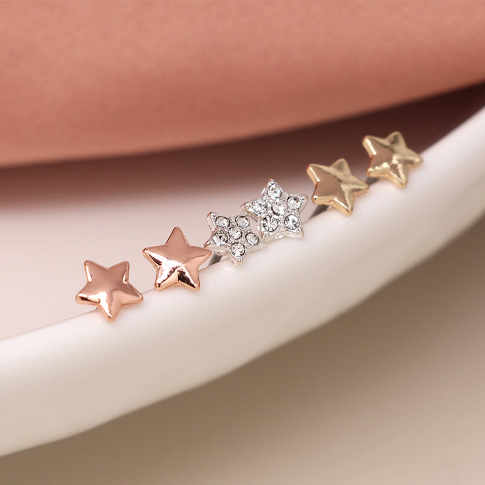 Pretty Earrings Trio | Rose, Gold & Silver Stars | Cracker Filler | Mini Gift