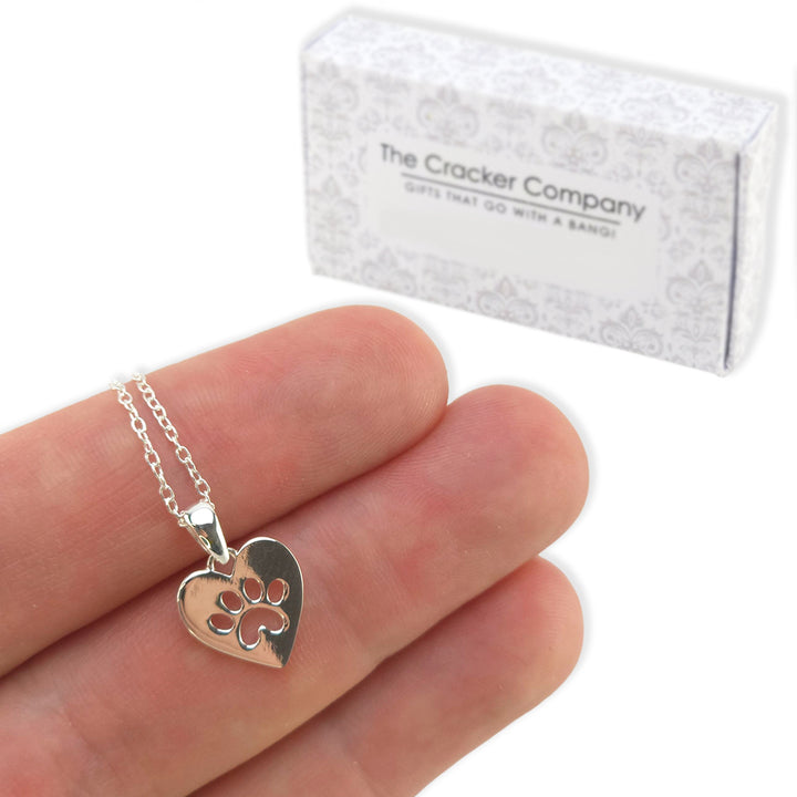 Sterling Silver Heart Paw Print Necklace | Mini Gift | Cracker Filler