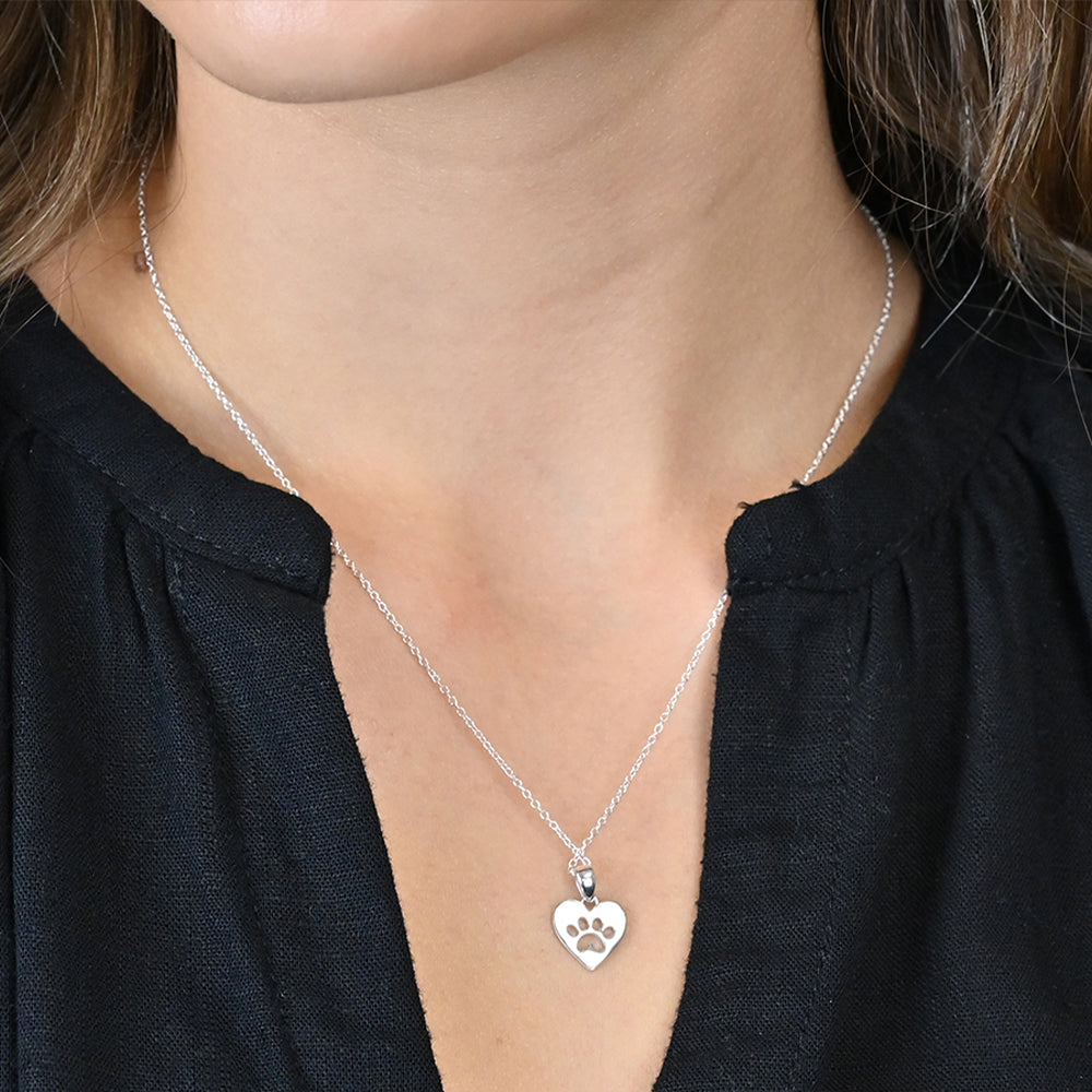 Sterling Silver Heart Paw Print Necklace | Mini Gift | Cracker Filler