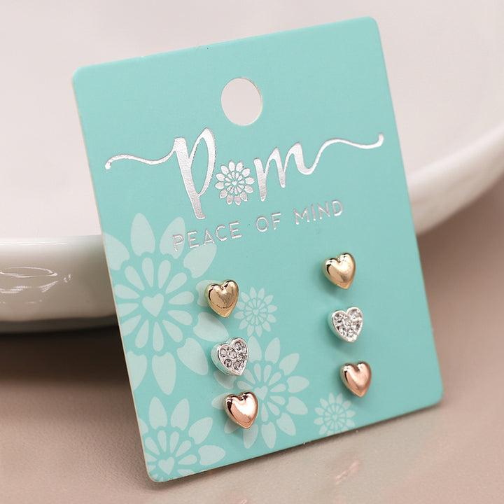 Pretty Earrings Trio | Rose, Gold & Silver Hearts | Cracker Filler | Mini Gift