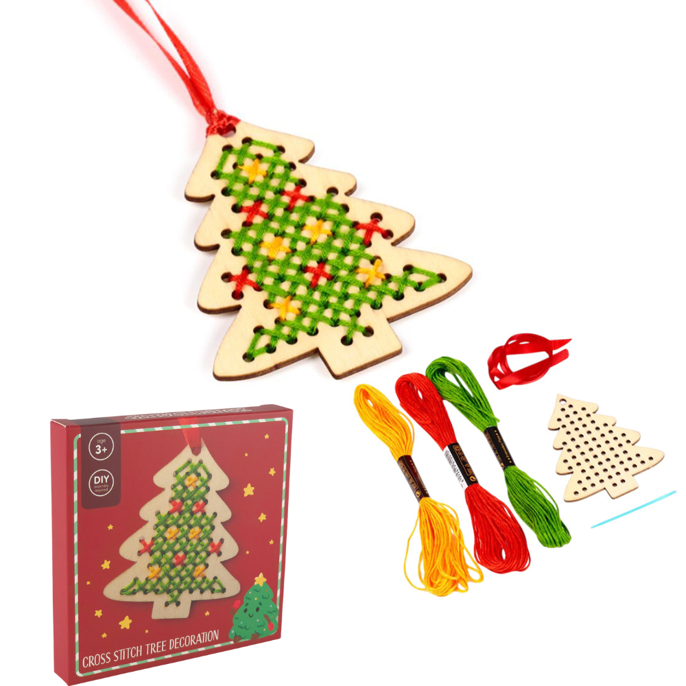 Kids Cross Stitch Christmas Tree Ornament | Complete Sewing Craft Kit
