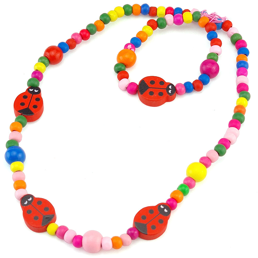 Wooden Ladybird Necklace & Bracelet for Girls | Little Gift | Cracker Filler